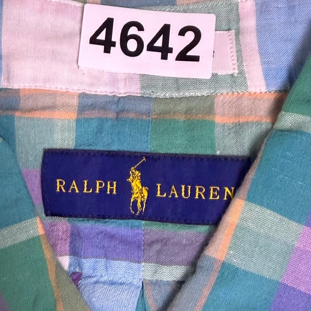Ralph Lauren Shirt Men XXL Green Plaid Madras Cotton Viscose Short Sleeve Preppy